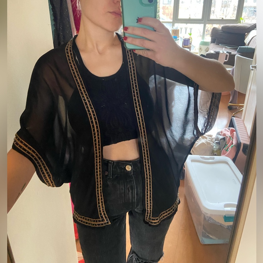 Sheer Beaded Kimono Cover Up